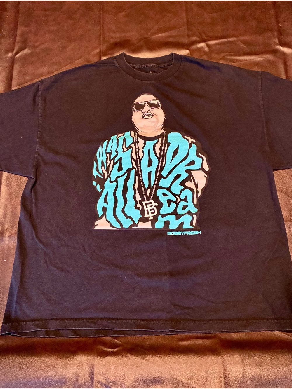 Black Short-Sleeve Graphic Tee with Teal Biggie Smalls Illustration